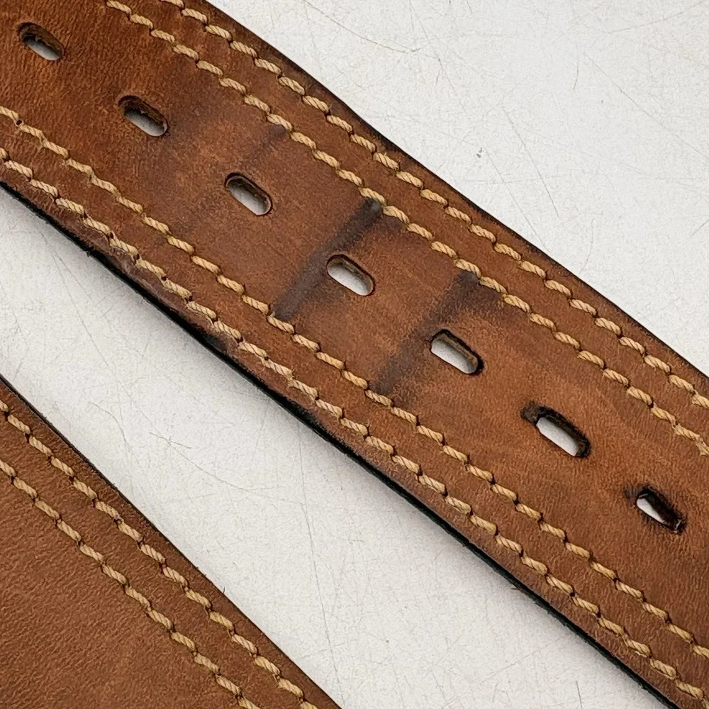 VTG Sears Leather Belt Brown Sz 42 Sundowner Reno Nevada Casino Brass Buckle USA